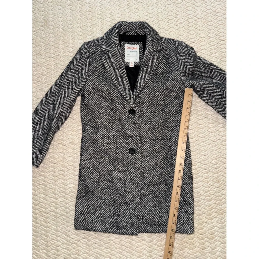 Cat & Jack Kids black/white Herringbone Faux Wool Coat Jacket Med 7-8 Longline